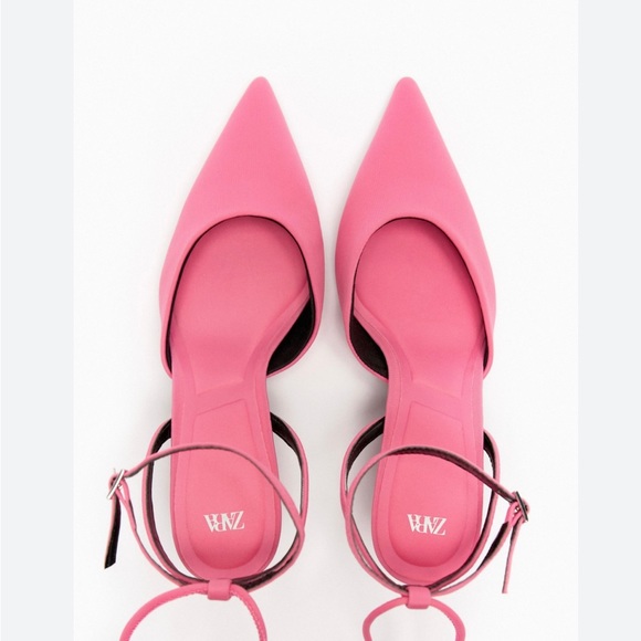 ZARA Pink Fabric Lace Up Strappy Pointed Toe Heel Slingback Sandals 6.5 (37) NWT - Picture 12 of 12
